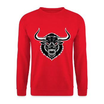 Stier-Minotaurus-Maskottchen-Logo Sportspiel - Unisex Pullover - Rot - Vorne - Alina (178cm) & Michal (187cm)