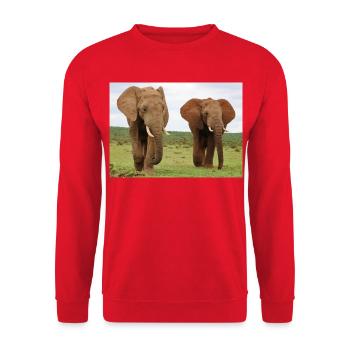 Zwei Elefanten auf Savanne - Unisex Pullover - Rot - Vorne - Alina (178cm) & Michal (187cm)