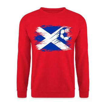Schottland Flagge Fußball used blau - Unisex Pullover - Rot - Vorne - Alina (178cm) & Michal (187cm)