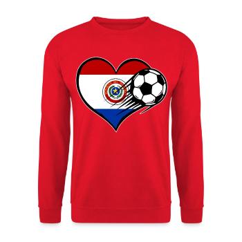 Paraguay Flagge Fußball mit Herz - Unisex Pullover - Rot - Vorne - Alina (178cm) & Michal (187cm)