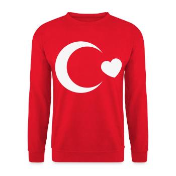 Turkey Flag Crescent Moon Heart (I Love Turkey, White) - Unisex Sweatshirt - red - Front - Alina (178cm) & Michal (187cm)