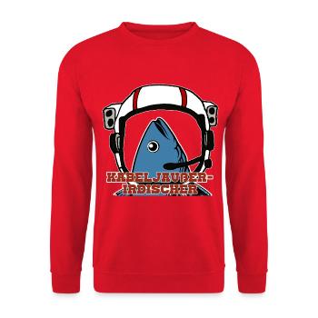 Lustiges Fisch-Wortspiel Angel-Humor Geschenk - Unisex Pullover - Rot - Vorne - Alina (178cm) & Michal (187cm)