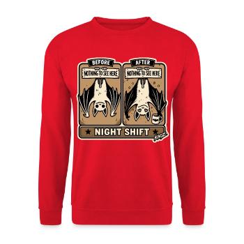 Nachtschicht-Fledermäuse Comic-Tee - Unisex Pullover - Rot - Vorne - Alina (178cm) & Michal (187cm)