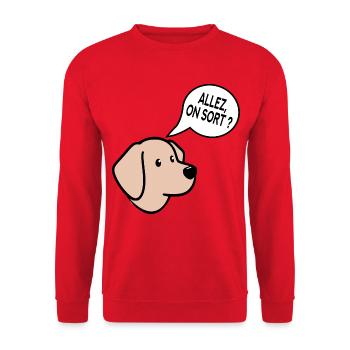 Chien Promenade - Sweat-shirt Unisexe - rouge - Devant - Alina (178cm) & Michal (187cm)