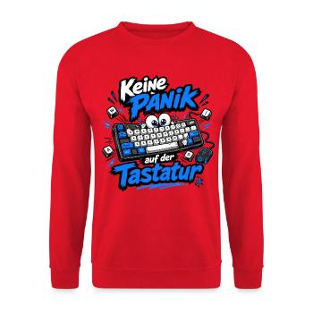 Keine Panik auf der Tastatur - Unisex Pullover - Rot - Vorne - Alina (178cm) & Michal (187cm)