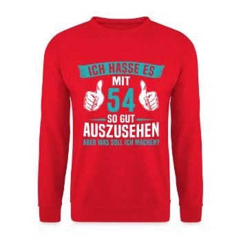 54 Jahre 54. Geburtstag Mann Frau 54 Jahre - Unisex Pullover - Rot - Vorne - Alina (178cm) & Michal (187cm)