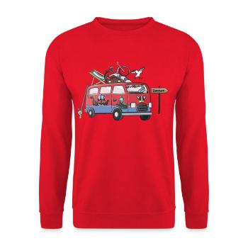 Dänemark Camper Motiv Vanlife Camping Urlaub - Unisex Pullover - Rot - Vorne - Alina (178cm) & Michal (187cm)