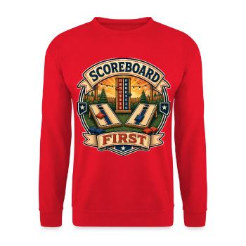 SCOREBOARD FIRST - Unisex Pullover - Rot - Vorne - Alina (178cm) & Michal (187cm)