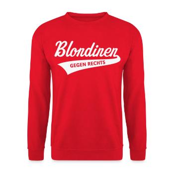 Blondinen Gegen Rechts (Blondine / Blond / White) - Unisex Pullover - Rot - Vorne - Alina (178cm) & Michal (187cm)