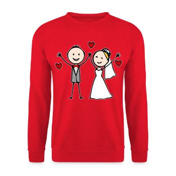 Dessin animé du couple de mariés joyeux - Sweat-shirt Unisexe - rouge - Devant - Alina (178cm) & Michal (187cm)