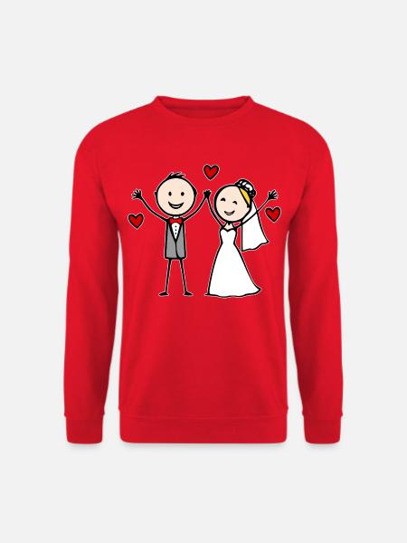 Wedding Couple Cartoon Cheerful - Unisex Sweatshirt - red