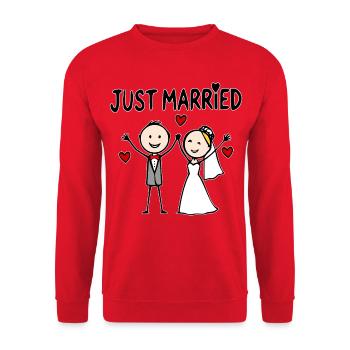 Wedding Couple Cartoon Cheerful Just Married - Unisex Sweatshirt - red - Front - Alina (178cm) & Michal (187cm)