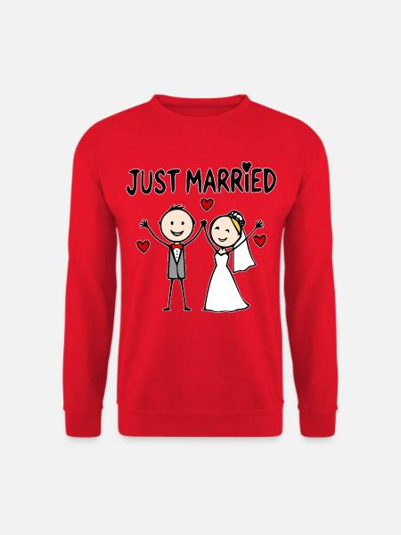 Hochzeitspaar Cartoon fröhlich just married - Unisex Pullover - Rot