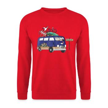 Frankreich Camper Motiv Vanlife Camping Urlaub - Unisex Pullover - Rot - Vorne - Alina (178cm) & Michal (187cm)