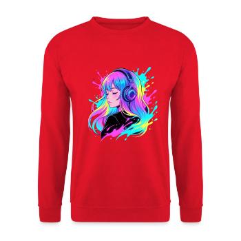 Neon Headphones Girl - Unisex Sweatshirt - red - Front - Alina (178cm) & Michal (187cm)