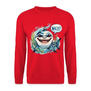 Frecher Hai sagt Hey im Aquarellstil - Unisex Pullover - Rot - Vorne - Alina (178cm) & Michal (187cm)