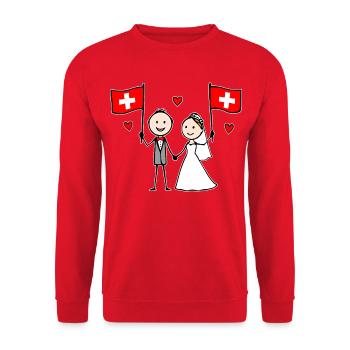 Hochzeitspaar Schweiz Flagge - Unisex Pullover - Rot - Vorne - Alina (178cm) & Michal (187cm)