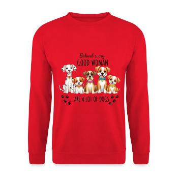 Hinter jeder guten Frau stehen viele Hunde - Unisex Pullover - Rot - Vorne - Alina (178cm) & Michal (187cm)
