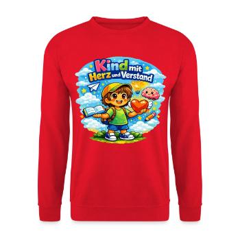 Kind mit Herz und Verstand - Unisex Pullover - Rot - Vorne - Alina (178cm) & Michal (187cm)