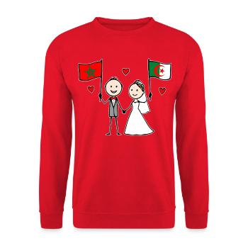 Couple de mariage Maroc Drapeau Algérien - Sweat-shirt Unisexe - rouge - Devant - Alina (178cm) & Michal (187cm)