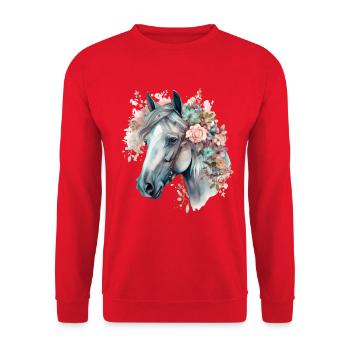Pastel Floral Horse Crown Watercolor - Unisex Sweatshirt - red - Front - Alina (178cm) & Michal (187cm)