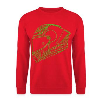 Neon Grün Helm - Visier  - Unisex Pullover - Rot - Vorne - Alina (178cm) & Michal (187cm)