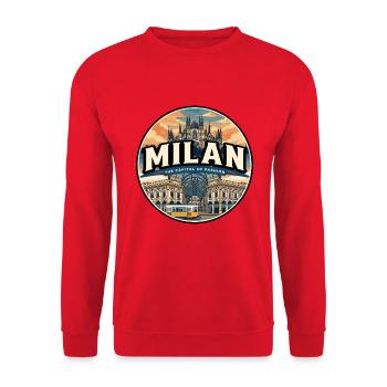 Retro Milan Duomo Tram Travel Badge - Unisex Sweatshirt - red - Front - Alina (178cm) & Michal (187cm)