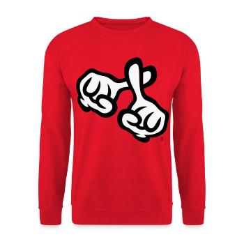 Fingerkreuz (Hände / Kreuz / Bibel / Religion, 2C) - Unisex Pullover - Rot - Vorne - Alina (178cm) & Michal (187cm)