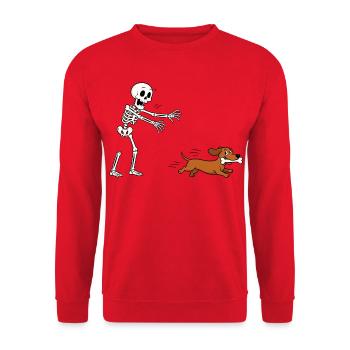 Halloween, teckel, squelette - Sweat-shirt Unisexe - rouge - Devant - Alina (178cm) & Michal (187cm)