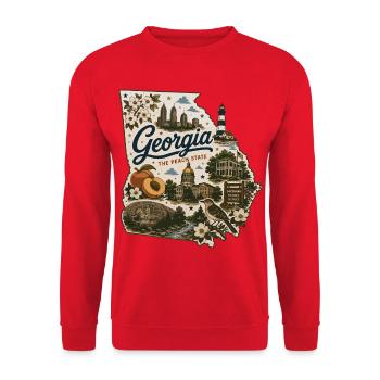 Georgia Peach State Vintage-Kartenaufkleber - Unisex Pullover - Rot - Vorne - Alina (178cm) & Michal (187cm)