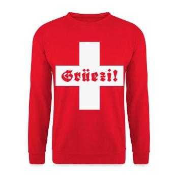 Grüezi (Switzerland / Fraktur / Swiss flag) - Unisex Sweatshirt - red - Front - Alina (178cm) & Michal (187cm)