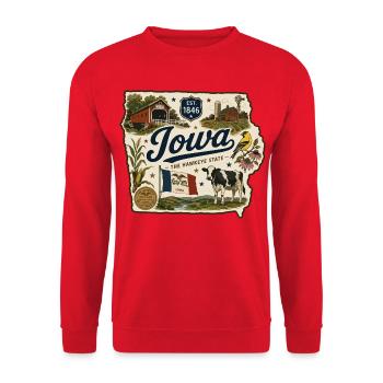 Iowa Hawkeye State Vintage Farm Sticker - Unisex Sweatshirt - red - Front - Alina (178cm) & Michal (187cm)