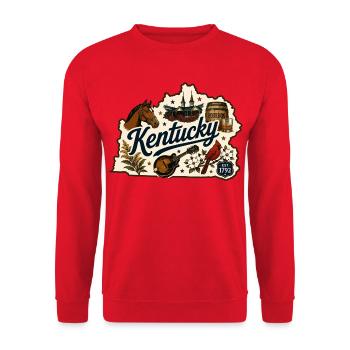 Vintage-Kentucky Bluegrass-Bourbon-Aufkleber - Unisex Pullover - Rot - Vorne - Alina (178cm) & Michal (187cm)