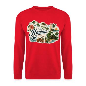 Vintage Hawaii Aloha State Reiseaufkleber - Unisex Pullover - Rot - Vorne - Alina (178cm) & Michal (187cm)
