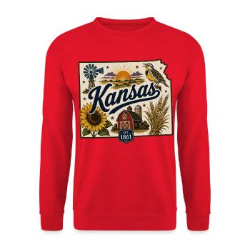 Kansas Sunflower State Vintage Travel Sticker - Unisex Sweatshirt - red - Front - Alina (178cm) & Michal (187cm)