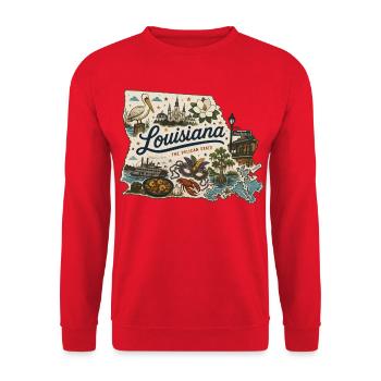 Louisiana Pelican State Vintage Reiseaufkleber - Unisex Pullover - Rot - Vorne - Alina (178cm) & Michal (187cm)