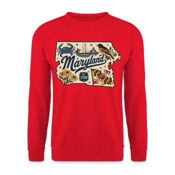 Maryland Vintage Staatsflagge & Krabbenaufkleber - Unisex Pullover - Rot - Vorne - Alina (178cm) & Michal (187cm)