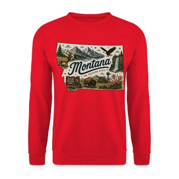 Montana Treasure State Vintage-Reiseaufkleber - Unisex Pullover - Rot - Vorne - Alina (178cm) & Michal (187cm)