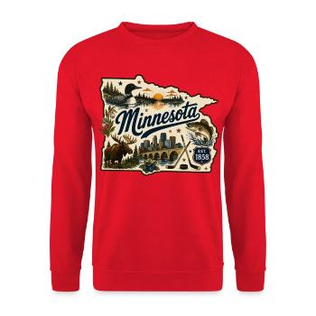 Minnesota Land of 10.000 Lakes Vintage-Aufkleber - Unisex Pullover - Rot - Vorne - Alina (178cm) & Michal (187cm)