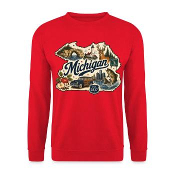 Michigan Great Lakes Vintage-Reiseaufkleber - Unisex Pullover - Rot - Vorne - Alina (178cm) & Michal (187cm)