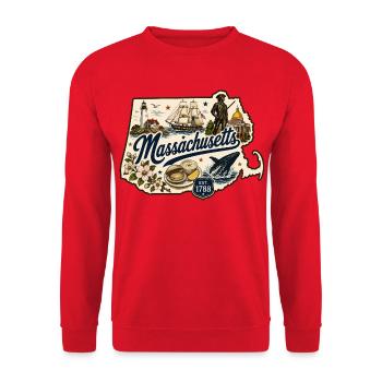 Massachusetts Vintage State Pride Aufkleber - Unisex Pullover - Rot - Vorne - Alina (178cm) & Michal (187cm)