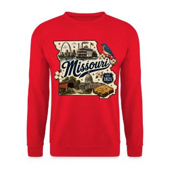 Missouri Show Me State Vintage-Reiseaufkleber - Unisex Pullover - Rot - Vorne - Alina (178cm) & Michal (187cm)