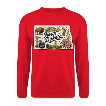North Dakota Peace Garden State Vintage-Aufkleber - Unisex Pullover - Rot - Vorne - Alina (178cm) & Michal (187cm)