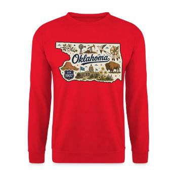 Oklahoma Sooner State Vintage Travel Sticker - Unisex Sweatshirt - red - Front - Alina (178cm) & Michal (187cm)