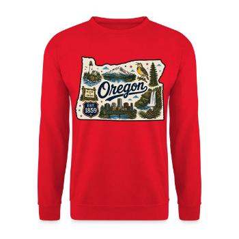 Oregon Beaver State Vintage Reiseaufkleber - Unisex Pullover - Rot - Vorne - Alina (178cm) & Michal (187cm)
