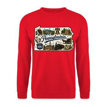 Pennsylvania Keystone State Vintage-Aufkleber - Unisex Pullover - Rot - Vorne - Alina (178cm) & Michal (187cm)