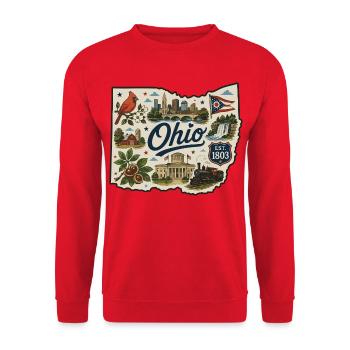 Ohio Buckeye State Vintage Travel Sticker - Unisex Sweatshirt - red - Front - Alina (178cm) & Michal (187cm)
