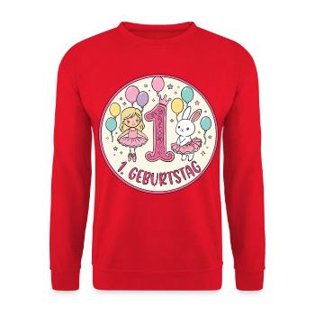 1. Geburtstag Ballerina  - Unisex Pullover - Rot - Vorne - Alina (178cm) & Michal (187cm)