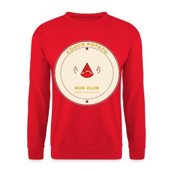 Couch-Potato Run Club Abzeichen - Unisex Pullover - Rot - Vorne - Alina (178cm) & Michal (187cm)