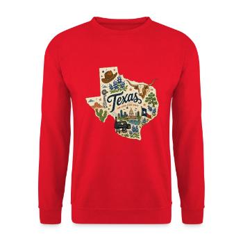 Texas Lone Star State Vintage-Reiseaufkleber - Unisex Pullover - Rot - Vorne - Alina (178cm) & Michal (187cm)